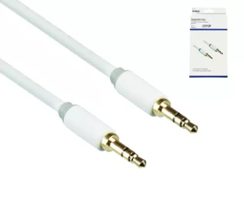 Cable de audio jack estéreo de 3,5 mm de clavija a clavija, longitud 0,50 m Gama Monaco en blanco, caja DINIC